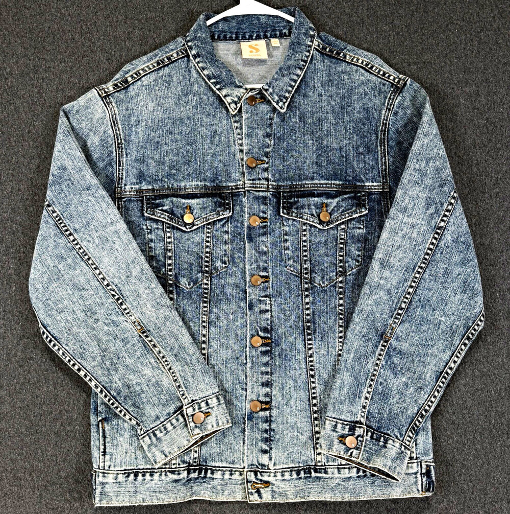 Serena Denim Jacket Womens M Acid Wash Black Sequin Back Panel Made in USA